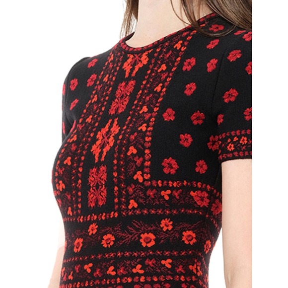 Alexander McQueen $2445 Flower Jacquard Knit Silk Dress in Red Black Size Small - Picture 2 of 15